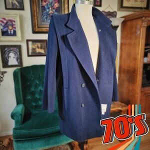 Vintage 70s PRESTON & YORK Navy Blue Coat 100%‎ Wool Forstman - Medium